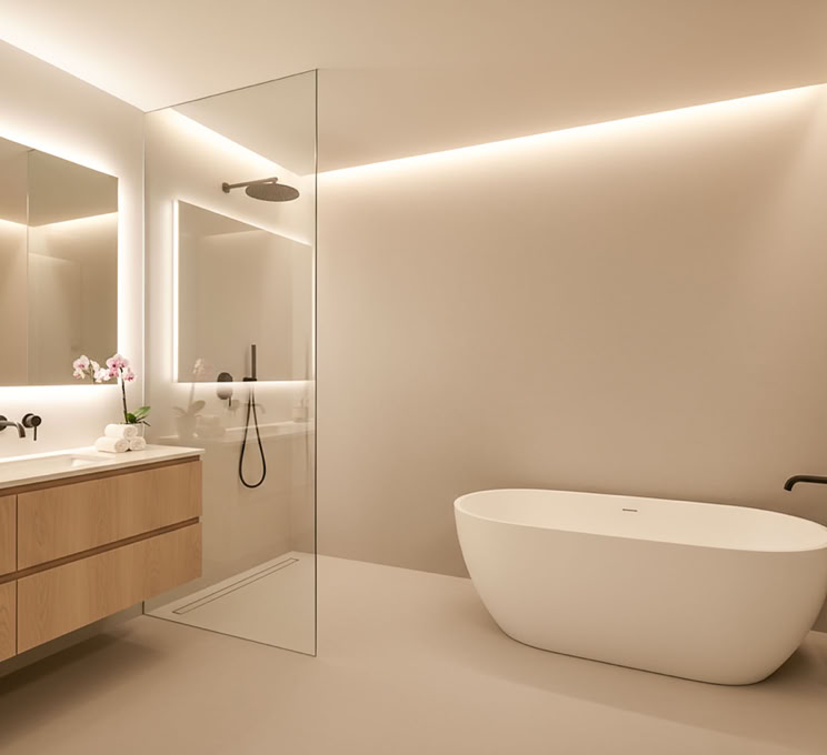Modernes Badezimmer mit Rexx Solid Farbe Elfenbein