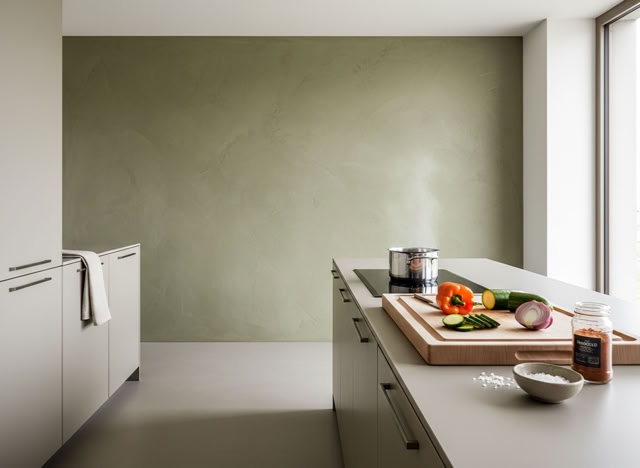 moderne Küche, Boden mit Rexx 2K, Wand mit Paterra