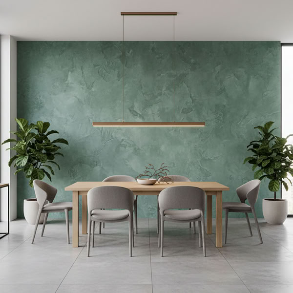 Moderner Essbereich mit Paterra Wand Seegrün Esszimmer