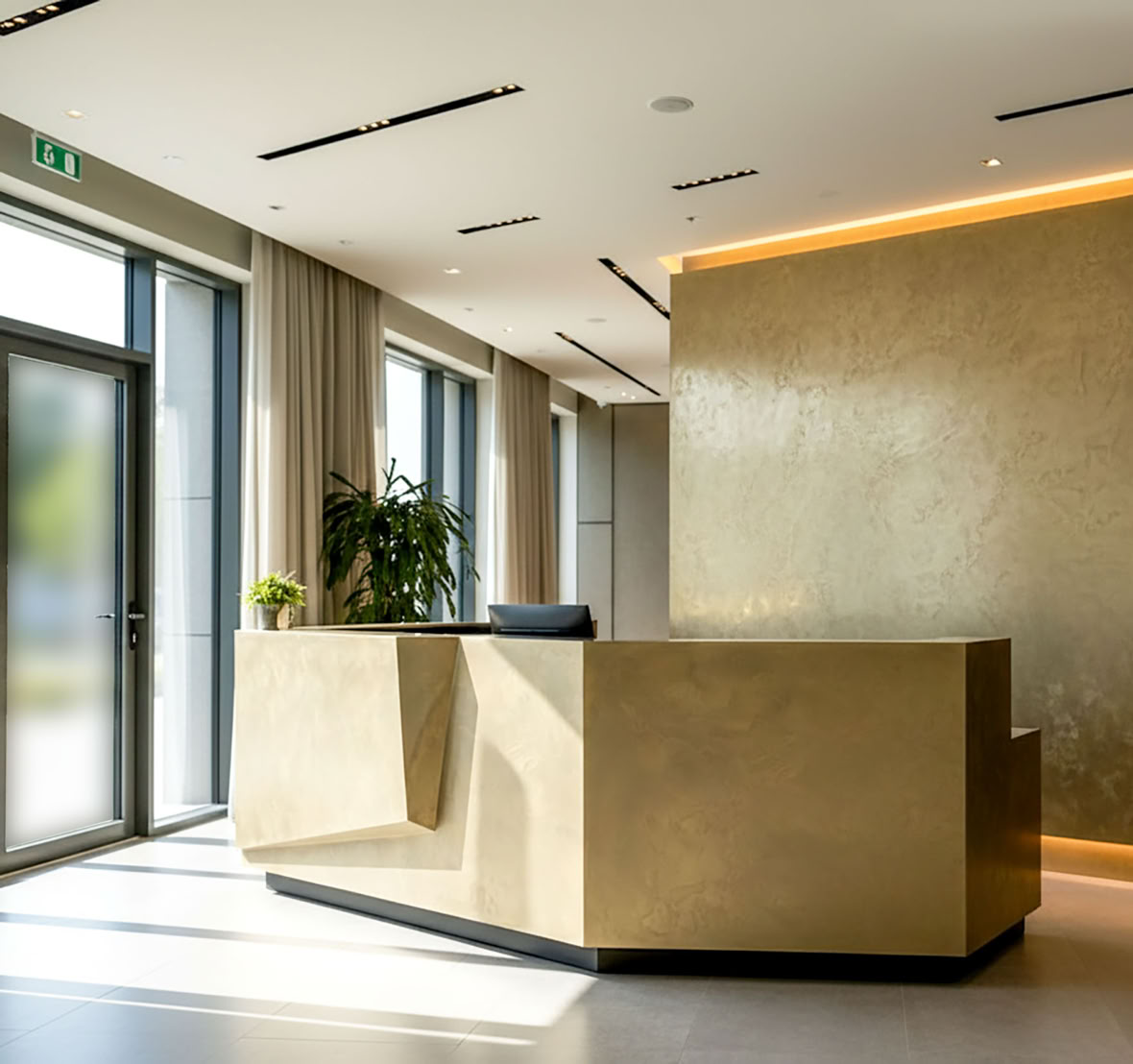 Tresen + Wand in glaMUR Metallspachtel Messing