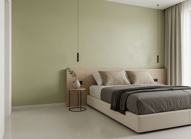 Paterra Farbton Olive im Schlafzimmer