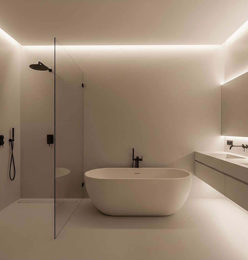 fugenlose, wasserdichte Wände, ideal für Dusche,