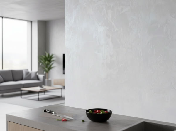 Moderne Küche mit grauer Arbeitsplatte. Weißen Wand mit W 100 Classic 