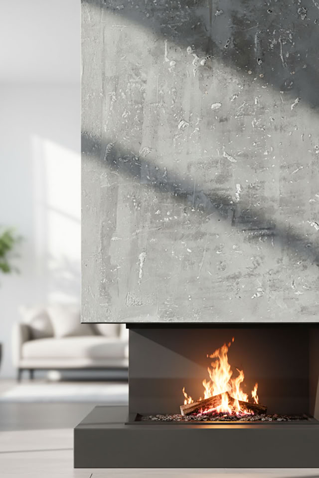 Kamin mit W120 Classic in grau im Wohnzimmer