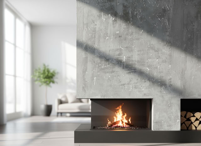 Kamin mit W120 Classic in grau im Wohnzimmer