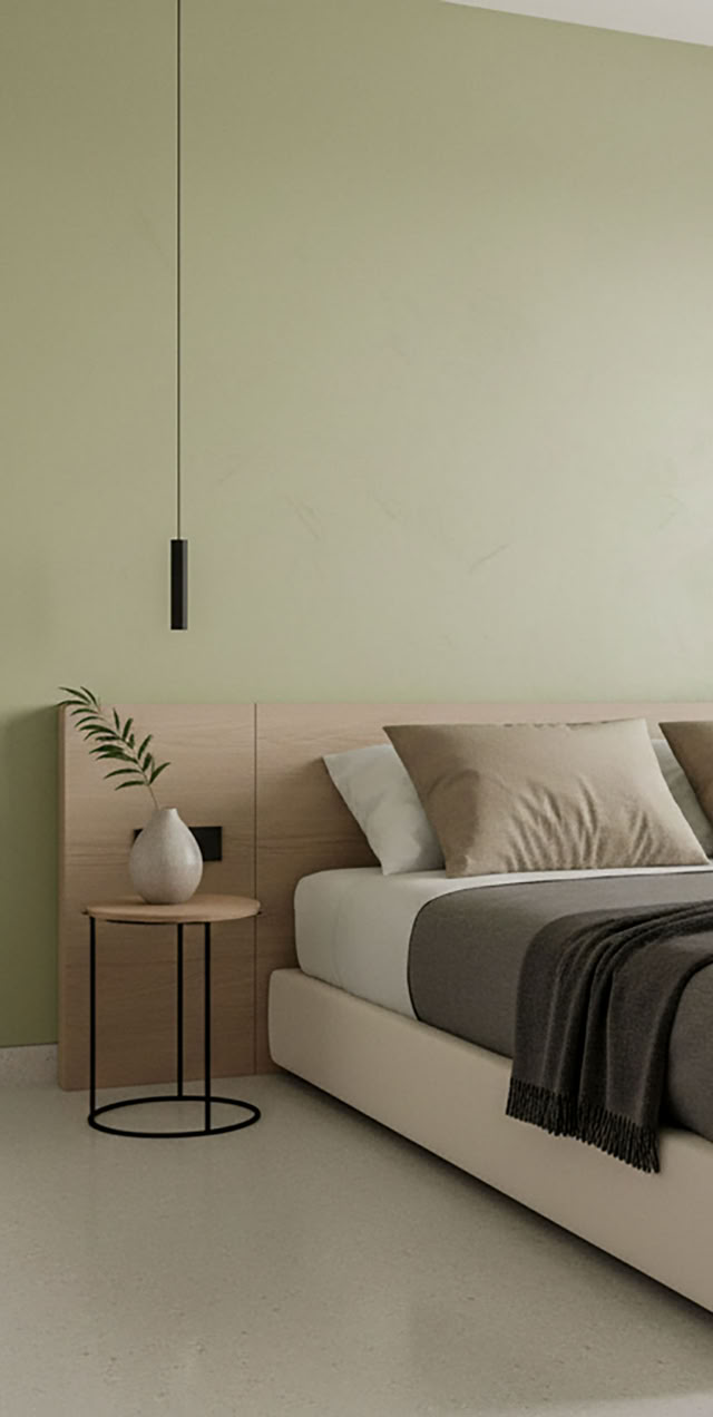 Paterra Farbton Olive im Schlafzimmer