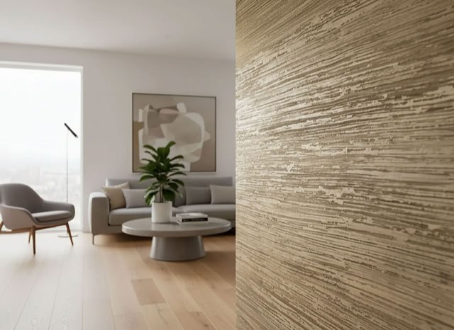 Wand mit W120 Classic mit Streifenstruktur und Platinlasur