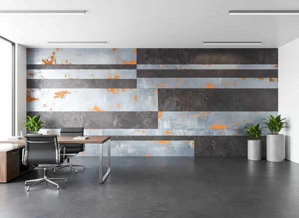Modernes Büro mit Effektspachtel Wand Edelrost & Effektspachtel in Streifen
